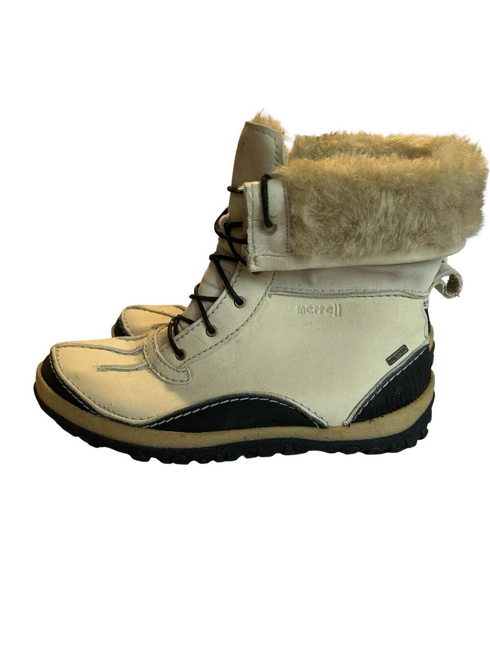 Merrell Womens Winter Boots Size 10.5 Waterproof Faux Fur Cuff Lace Up Cream